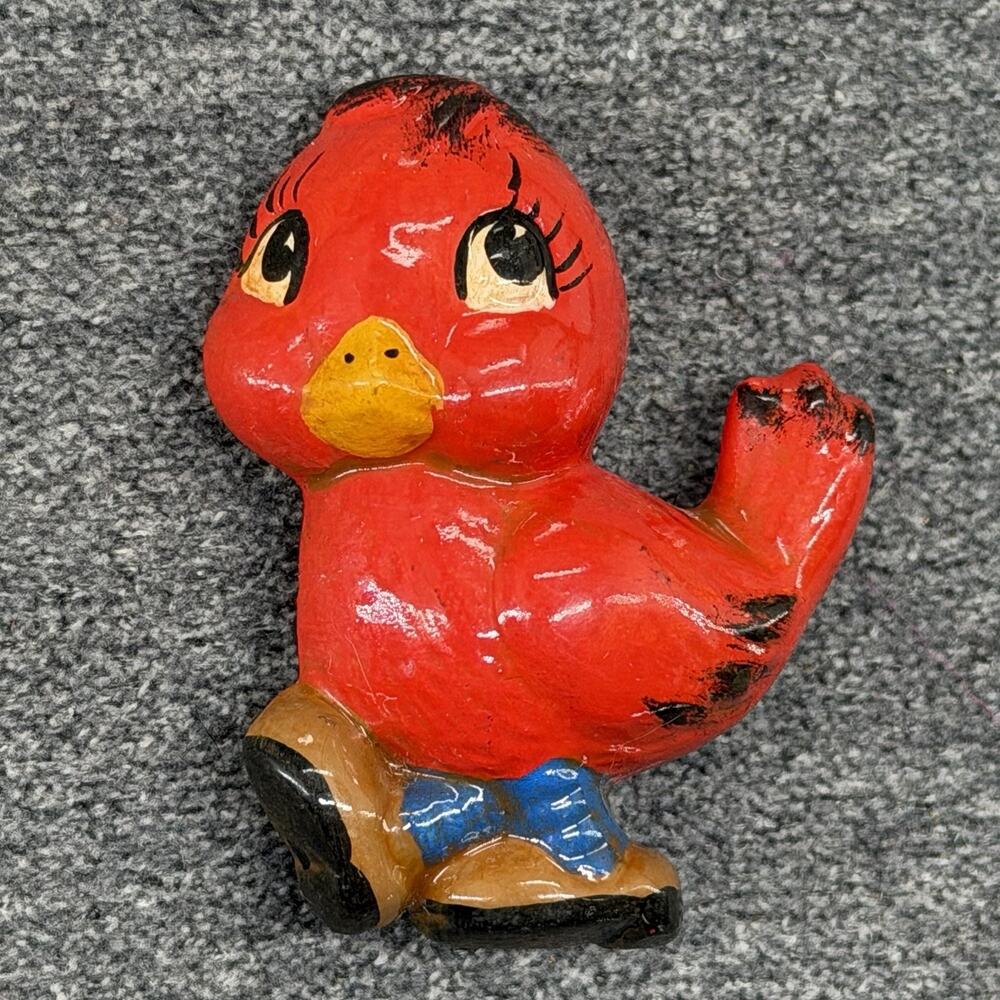 Vintage Red Bird Fridge Magnet Big Eyes Blue Jeans Boots 3D Kitsch Figurine